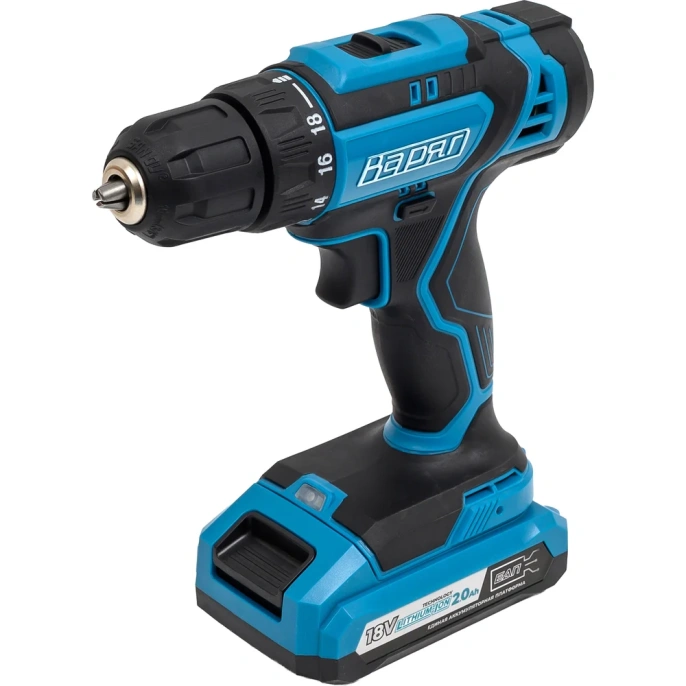 Дрель аккумуляторная ВАРЯГ ДА-18/1Л (18В, пат10мм,2 скорости,50Нm, аккум Li-2,0А/ч) картон, 1 акб (1/10) 017025