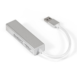 Кабель-адаптер ExeGate EXE-77U3T-45 USB3.0 -- 3xUSB3.0 + 1xRJ45 UTP 1000Mbps RTL8153, корпус алюминиевый, серебристый EX294185RUS
