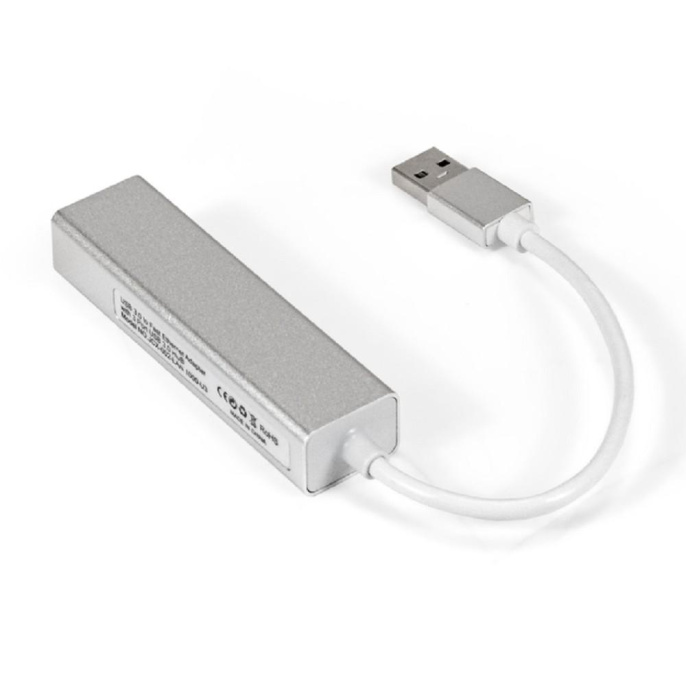 Кабель-адаптер ExeGate EXE-77U3T-45 USB3.0 -- 3xUSB3.0 + 1xRJ45 UTP 1000Mbps RTL8153, корпус алюминиевый, серебристый EX294185RUS