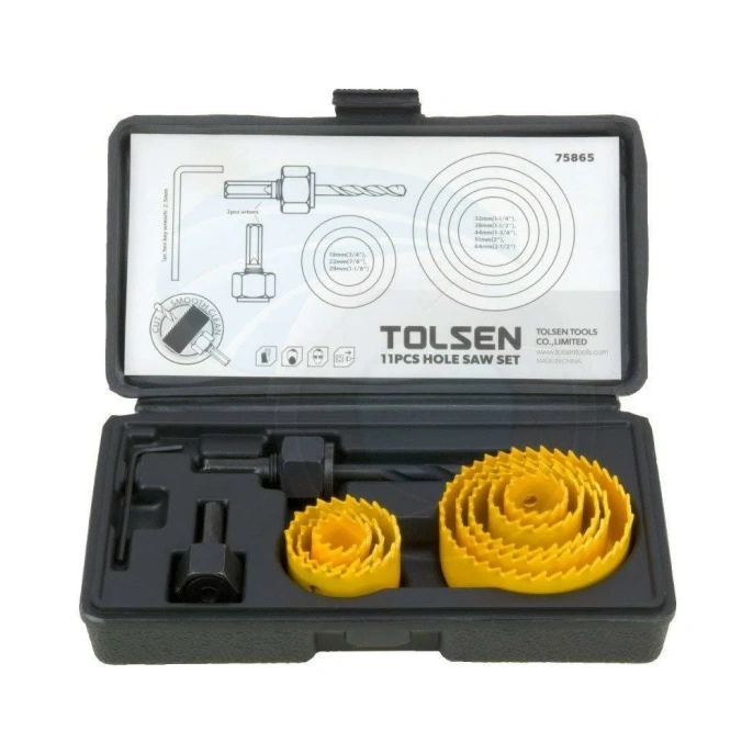 Набор кольцевых пил по дереву 11 предметов, 19-64 мм TOLSEN 75865