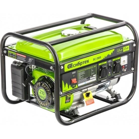 СИБРТЕХ Генератор бензиновый БС-2800, 2,5 кВт, 230В, 4-х такт., 15 л, ручной стартер [94543]