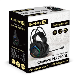 Гарнитура ExeGate Cosmos HS-704GL EX289747RUS Объемный звук 7.1, гибкий дежатель микрофона,  длина кабеля 2.5м, динамик 50мм, 20-20000Гц, RGB подсветка, USB интерфейс