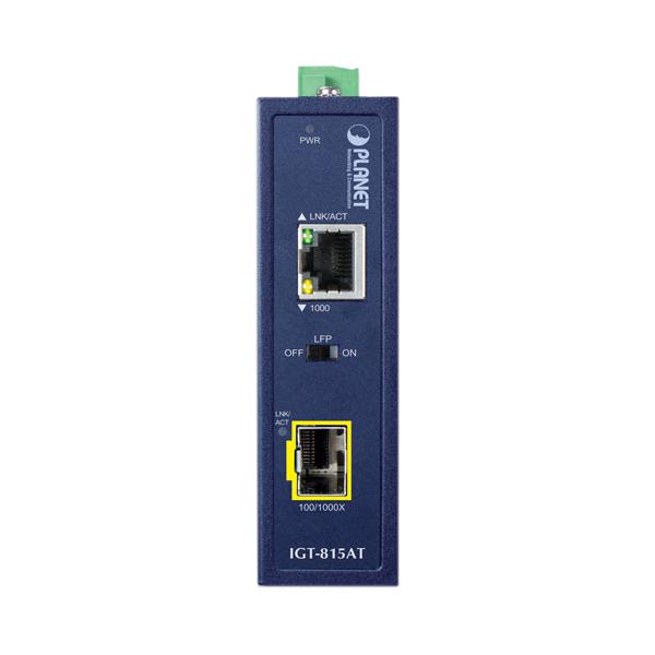 медиа конвертер/ PLANET IGT-815AT IP30 Compact size Industrial 100/1000BASE-X SFP to 10/100/1000BASE-T Media Converter -40 to 75 C, LFP Supported