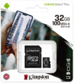 Карта памяти microSDHC UHS-I U1 Kingston Canvas Select Plus 32 ГБ, 100 МБ/с, Class 10, SDCS2/32GB, 1 шт., переходник SD