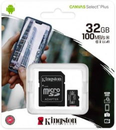 Карта памяти microSDHC UHS-I U1 Kingston Canvas Select Plus 32 ГБ, 100 МБ/с, Class 10, SDCS2/32GB, 1 шт., переходник SD