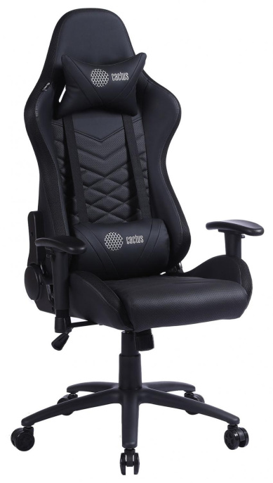 Кресло игровое Cactus CS-CHR-0099BL с RGB подсветкой, экокожа, до 120кг, регулируемые 2D подлокотники,  черный