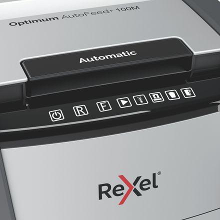 Уничтожитель бумаг Rexel Optimum AutoFeed 100M, с автоподачей, P-5, 2х15 мм, 100 лист. одновременно, 34л [2020100meu]
