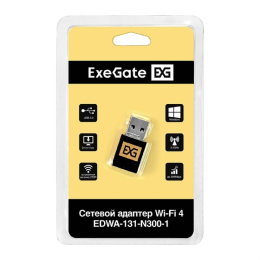 Exegate EX299651RUS Сетевой адаптер Wi-Fi 4 ExeGate EDWA-131-N300-1 Беспроводной USB адаптер, Wi-Fi N b/g/n , чипсет Realtek8192, до 300 Мбит/с на 2,4 ГГц, внутренняя антенна, USB 2.0