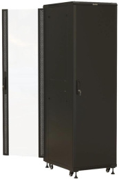 Шкаф серверный Hyperline TTBR-4261-AS-RAL9004 напольный 42U 600x1000мм пер.дв.стекл задн.дв.спл.стал.лист 2 бок.пан. 800кг черный 910мм 128.2кг 2055мм IP20 сталь