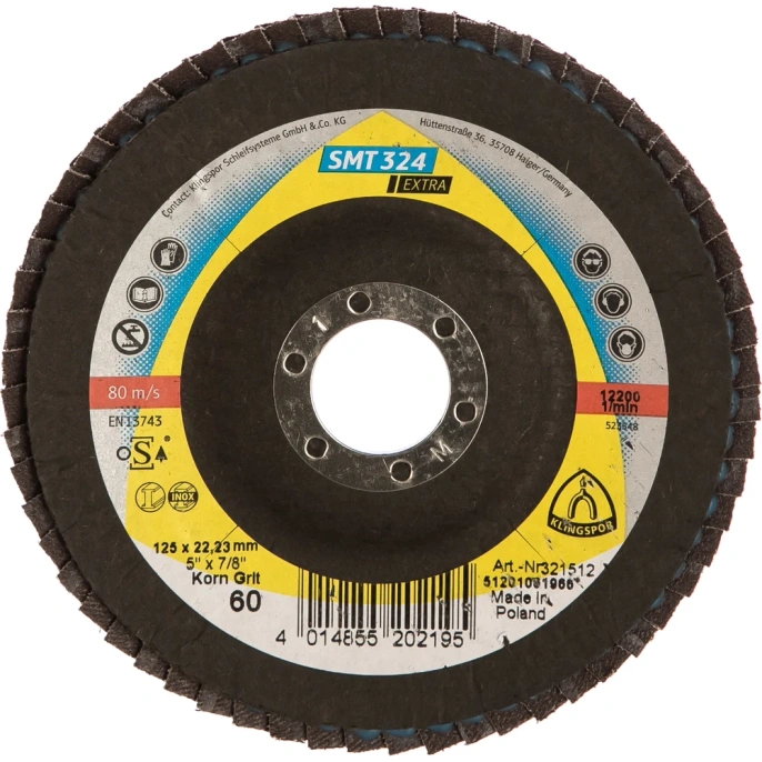 Лепестковый тарельчатый круг Klingspor SMT324 125x22,2мм, P60 321512