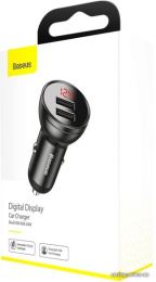 Автомобильное зарядное Baseus CCBX-0G Digital Display 4.8A Car Charger 2 USB 24W, выходы: USB 1 12 W , USB 2 12 W , Gray