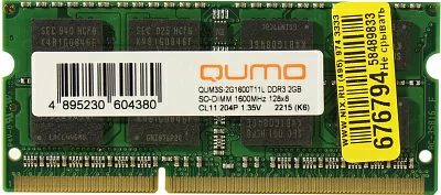 Модуль памяти QUMO QUM3S-2G1600T11L DDR3 SODIMM 2Gb PC3-12800 CL11 (for NoteBook)