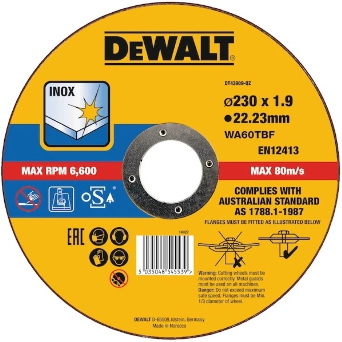 Круг отрезной Inox 230x22.2x1.9 мм DEWALT DT43909-QZ Inox DT43909-QZ