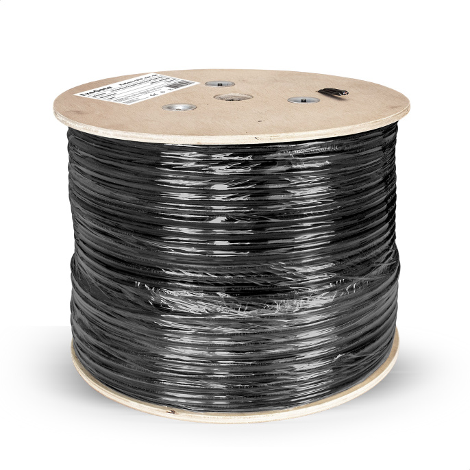 Кабель ExeGate Special UTP4-C5e-CCA-S24-SW-OUT-PE-BK-305 UTP 4 пары кат.5e CCA, 0.48мм (24AWG), внешн., с тросом, 305м, черн., PE EX301081RUS
