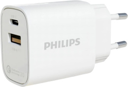 Сетевое зарядное устройство Philips DLP4317, USB + USB type-C, 20Вт, 0.8A, белый [dlp4317cw/70]