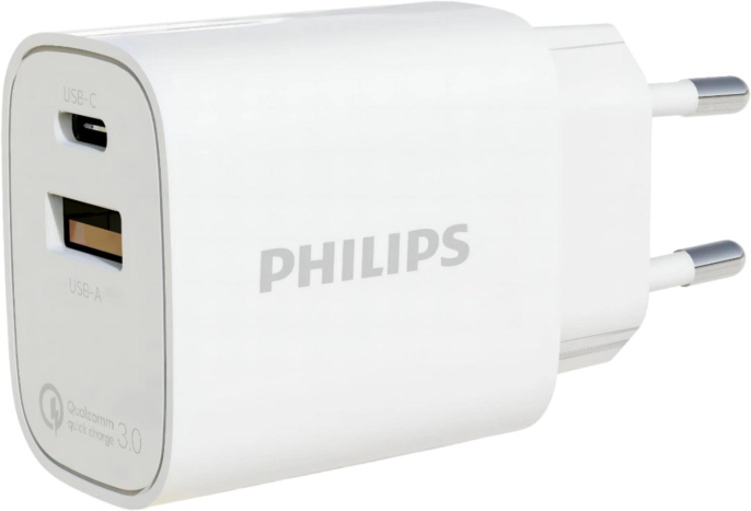 Сетевое зарядное устройство Philips DLP4317, USB + USB type-C, 20Вт, 0.8A, белый [dlp4317cw/70]