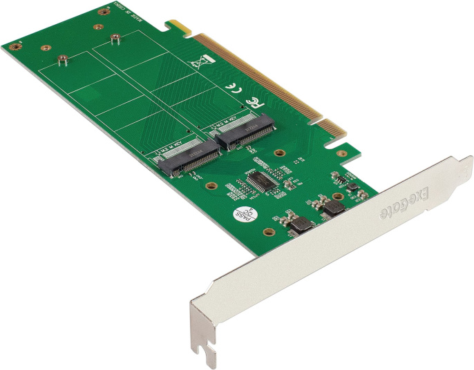 Переходник ExeGate EXE-597E4 4 x M.2 M key - PCI-E x16 v3.0, для установки четырех SSD M.2 2230/2242/2260/2280/22110 M key NGFF в слот PCI-E, материнская плата должна быть c функции Bifurcation PCI-E EX298299RUS