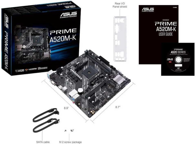 Материнская плата ASUS PRIME A520M-K Soc-AM4 A520 1xPCI-E 3.0x16 2xPCI-E 3.0x1 M.2 2xDDR4 4600Mhz VGA+HDMI mATX RTL
