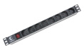 Cabeus PDU-8P Блок распределения питания для 19" шкафов, горизонтальный, 8 розеток, 10 A, выключатель, гнездо под шнур, алюминиевый корпус