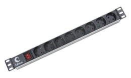 Cabeus PDU-8P Блок распределения питания для 19" шкафов, горизонтальный, 8 розеток, 10 A, выключатель, гнездо под шнур, алюминиевый корпус