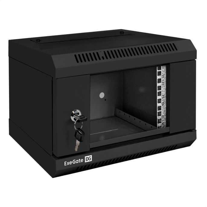 Шкаф телекоммуникационный 10" настенный 4U ExeGate EC-WM-4U.310.G.BLACK (10”, 4U, 330x310x230mm (ШхГхВ), передняя дверь закаленное стекло, пыле- и влагозащита IP23, черный RAL 9004) EX300248RUS