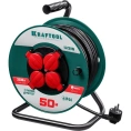 Удлинитель на катушке KRAFTOOL P-315, 50м, 3500Вт, 4 гнезда, IP44, ПВС 3х1.5мм2, 55084-50