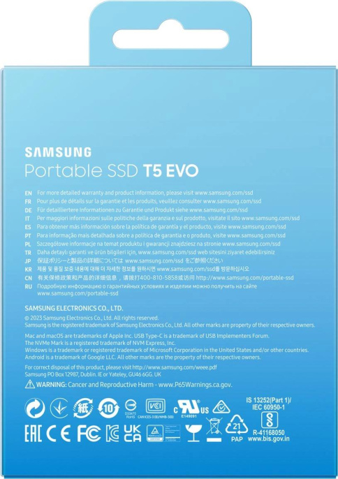 2ТБ Внешний диск SSD Samsung T5 Evo, USB-C, запись - 460МБ/с, чтение - 460МБ/с, черный [mu-ph2t0s/ww]