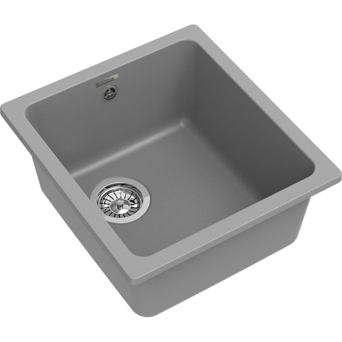 Кухонная мойка RIVELATO RIVELATO Мойка BERKANA 35 1-чаш 415*455, монтаж: универсальный, материал: кварц, цвет серый металлик BK-35 grigio metallizzato