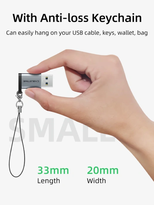 Адаптер CABLETIME CP73B (CT-OTG-AMCF-ABL) USB3.0 A Male to USB -C Female OTG С петлей для шнурка. Алюминий