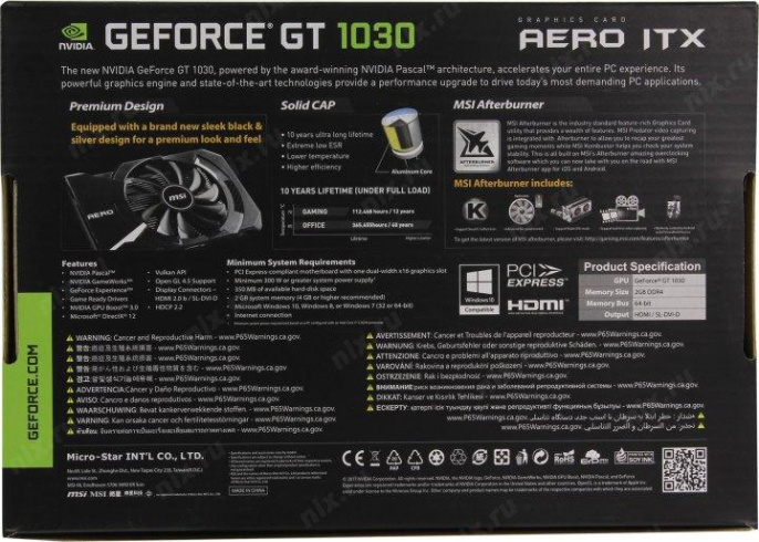 Видеокарта MSI NVIDIA  GeForce GT 1030 GT 1030 AERO ITX 2GD4 OC 2ГБ DDR4, OC,  Ret