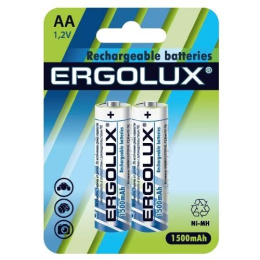 Ergolux AA-1500mAh Ni-Mh BL-2 NHAA1500BL2, аккумулятор,1.2В 2 шт. в уп-ке