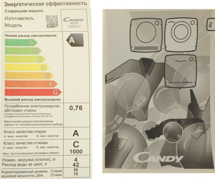 Стиральная машина Candy Aquamatic AQUE 1043D-07, с фронтальной загрузкой, 4кг, 1000об/мин