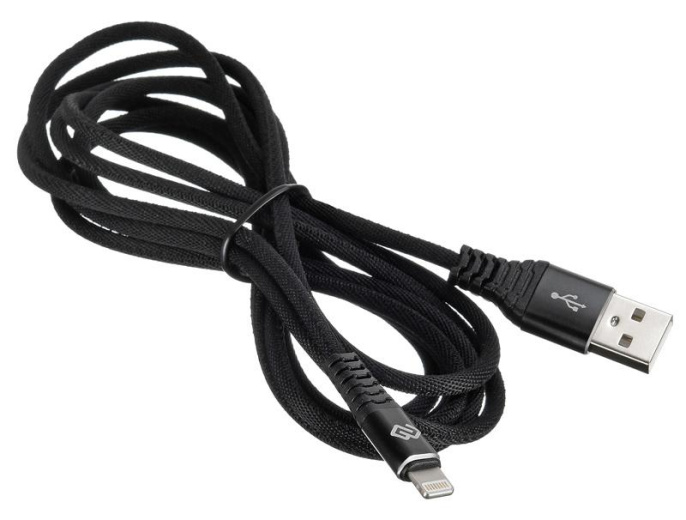 Кабель Digma Lightning (m) -  USB (m),  2м,  2A,  черный [light-2m-braided-blk]