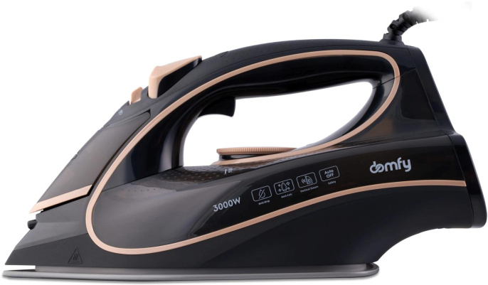 Утюг DOMFY DSC-EI901,  с паровым ударом,  3000Вт,  черный и золотистый