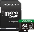 Карта памяти microSDXC UHS-I U3 A-Data Speed Plus 64 ГБ, 160 МБ/с, Class 10, UD64GUI3V30A2SP-RA1,  1 шт., переходник SD