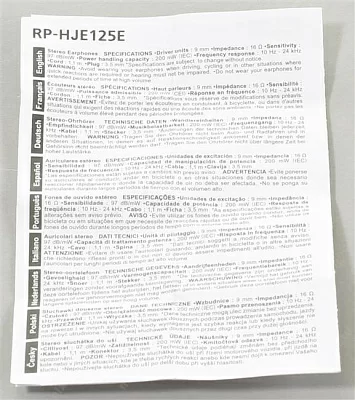 Наушники Panasonic RP-HJE125E-A Blue (шнур 1.1м)
