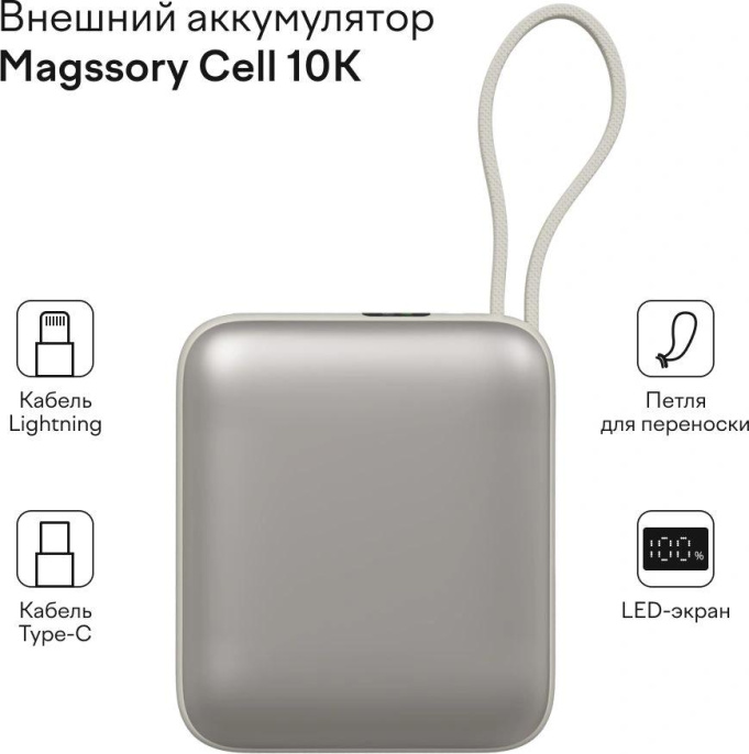 Мобильный аккумулятор Magssory PBN005 10000mAh 22.5W 3A USB-C титановый 30142829