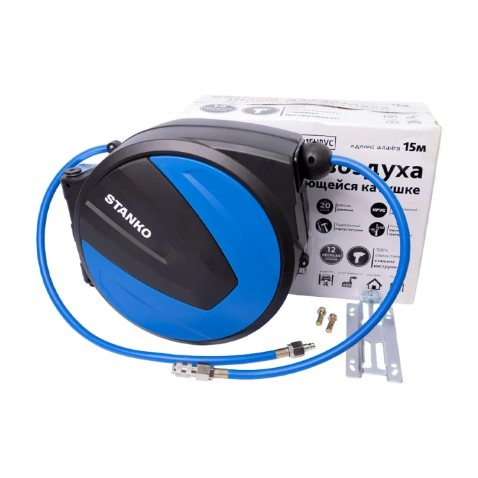 Шланг на самоскручивающейся катушке 10/15 мм, 15 метров СТАНКОИМПОРТ HR01015HPVC