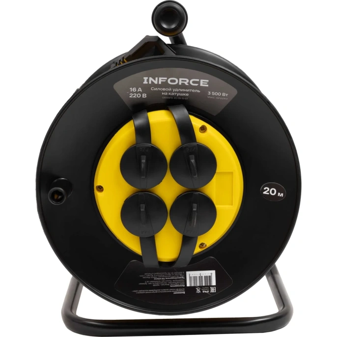 Силовой удлинитель Inforce на катушке, 4 гнезда, с/з ПВС 3х1,5 16A 20м IP44 GRANITE ZG 09-15-07