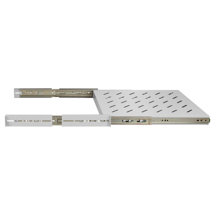 Полка выдвижная 19" ExeGate ECSS-FS800-G перфорированная, глубина 475мм, крепление 19" 1U, для напольных шкафов и стоек глубиной 800мм/1000мм, нагрузка до 40кг, цвет светло-серый RAL 7035 EX300304RUS