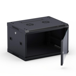 NEOMAX Шкаф телекоммуникационный настенный 9U 600х450 , стеклянная дверь, замок-ключ 3 шт , разборный, цвет черный 1 коробка [NCB-WM9U-6045GK3-100-BK]