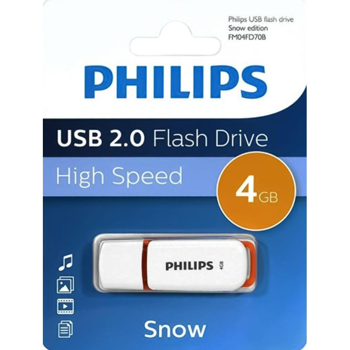 Флеш накопитель 4GB PHILIPS SNOW2.0 4GB, USB 2.0 FM04FD70B/97