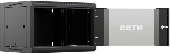 Шкаф коммутационный NTSS NTSS-W6U6060GS-BL настенный 6U 570x600мм пер.дв.стекл 60кг черный 500мм 18.8кг 220град. 370мм IP20 сталь