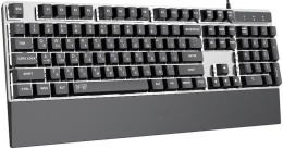 Клавиатура HAFF Gravix (KBD-GK150) (мембранная, проводная: USB, алюминиевая панель, подставка под запястье, RGB- подсветка, 1.6 м плетеный кабель, цвет: серебристый)