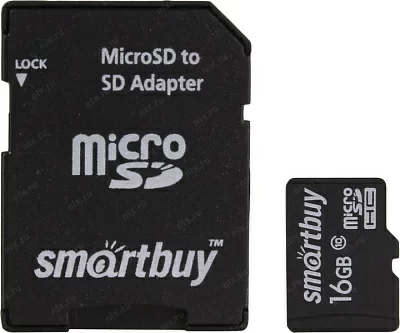 Карта памяти SmartBuy SB16GBSDCL10-01LE microSDHC 16Gb Class10 + microSD-- SD Adapter