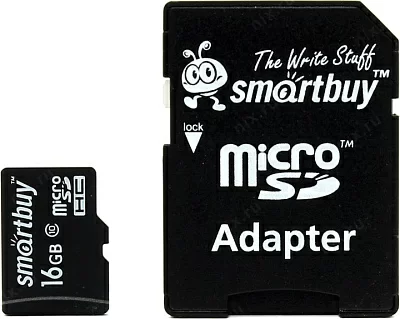 Карта памяти SmartBuy SB16GBSDCL10-01 microSDHC 16Gb Class10 + microSD-- SD Adapter