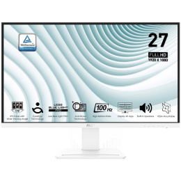 Монитор MSI PRO MP273AW 27" 16:9 FHD 1920x1080 IPS Flat,5ms GTG ,1000:1,100M:1,300nit,178/178,1xHDMI ,1xDP, 1*D-Sub VGA ,Tilt,VESA,100Hz,1y w-ty, White 9S6-3PB4CH-097