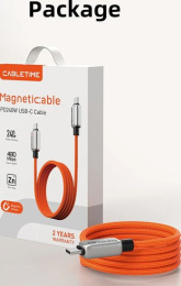 Магнитный кабель USB-C CABLETIME CU08H (CT-CM240-MZB1) 1 м, 480 Мбит/с, 5А/48В, 240Вт, PD 3.1, черный, для быстрого заряда смартфонов и ноутбуков