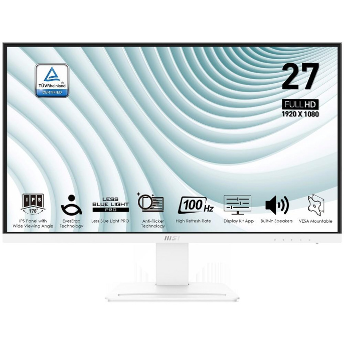 Монитор MSI PRO MP273AW 27" 16:9 FHD 1920x1080 IPS Flat,5ms GTG ,1000:1,100M:1,300nit,178/178,1xHDMI ,1xDP, 1*D-Sub VGA ,Tilt,VESA,100Hz,1y w-ty, White 9S6-3PB4CH-097