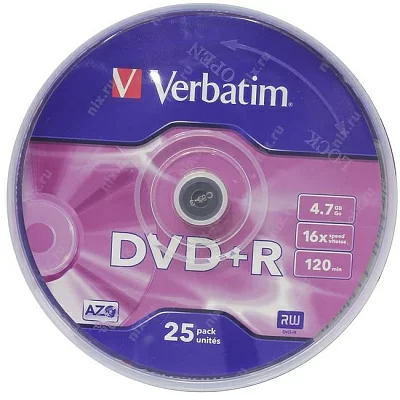 Диск DVD+R Disc Verbatim 4.7Gb 16x уп. 25 шт на шпинделе 43500